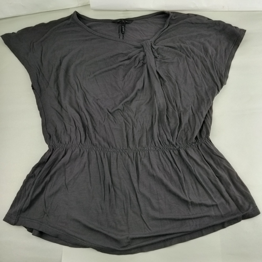 Daisy Fuentes Women's Top Gray Ruched Twist Babydoll Y2K Shirt Rayon Cinched XL